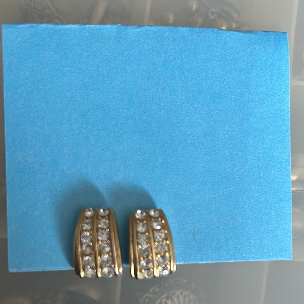 Vintage Gold and Silver Rhinestone Clip Earrings